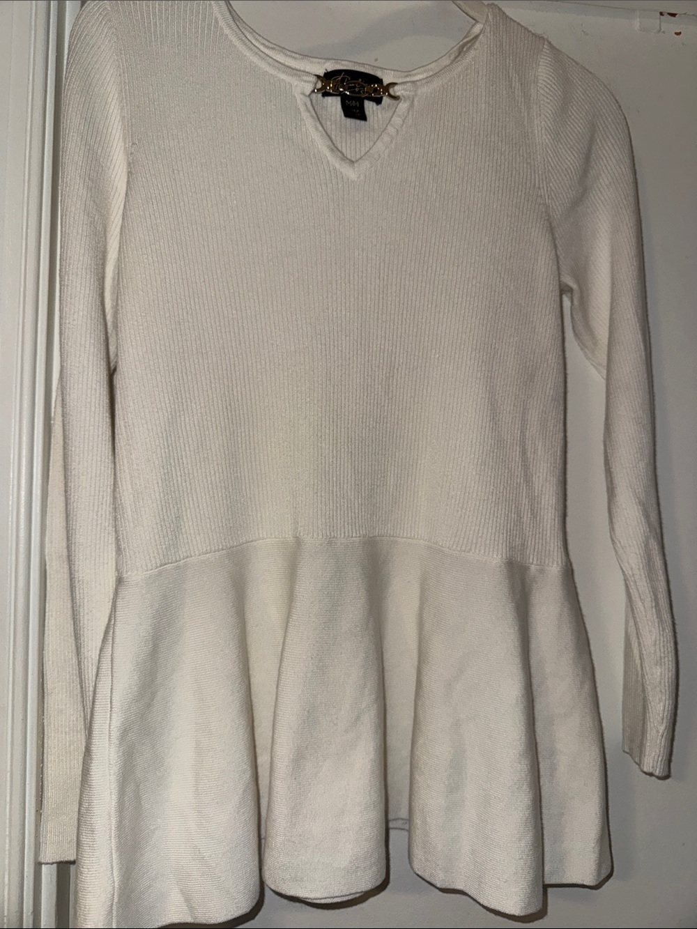 Thalia Sodi Cream Long-Sleeve Peplum Tunic